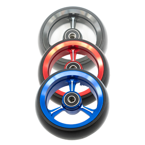 black reckless wheelchair 4x1.5 caster wheel, red reckless wheelchair 4x1.5 caster wheel and blue reckless wheelchair 4x1.5 caster wheel,