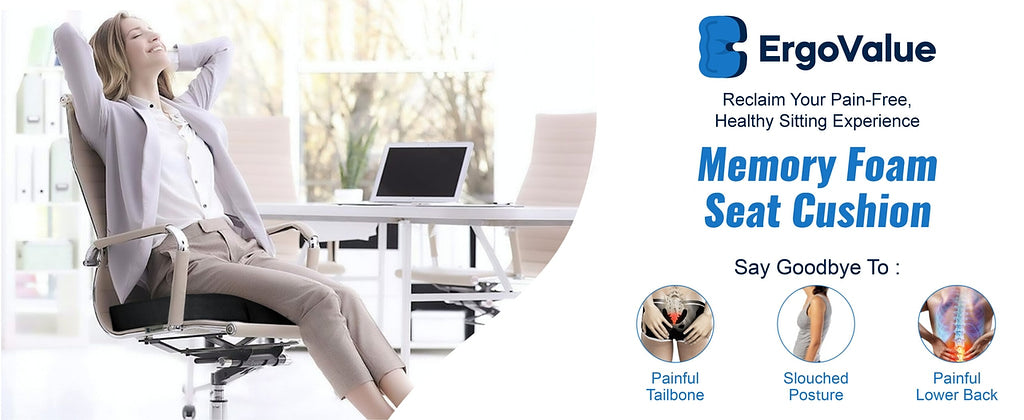 ErgoValue Memory Form Seat Cushion for Tailbone Pain Relief