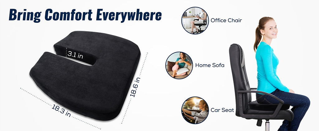 ErgoValue Memory Form Seat Cushion for Tailbone Pain Relief
