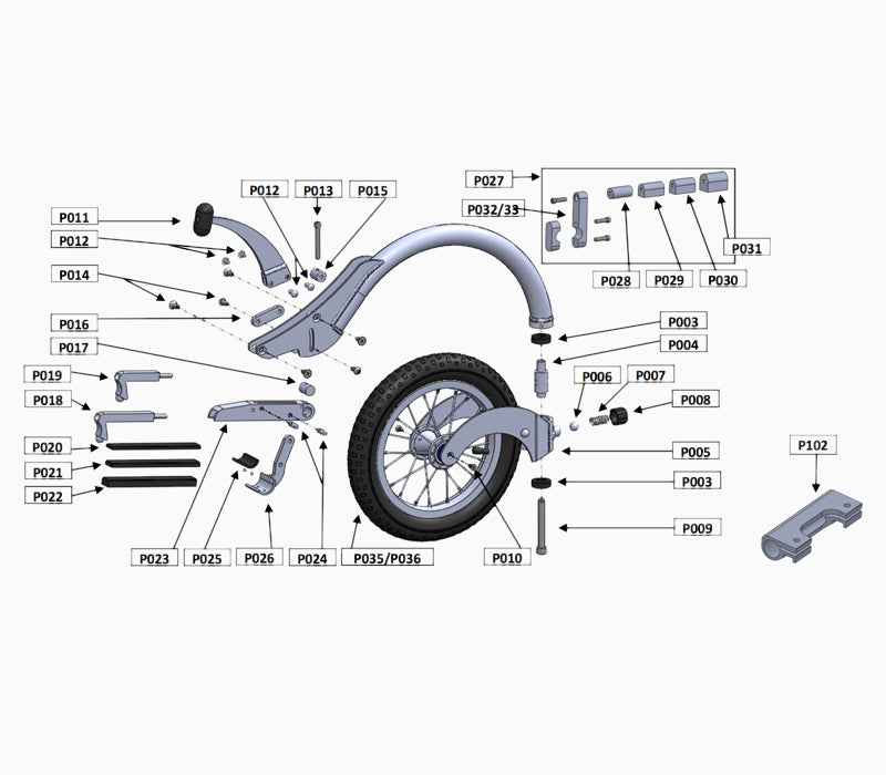 Freewheel Wheelchair Attachment Individual Parts Diagram