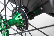 Push Lox Locking Hub Rings Mounted to a Spinergy XSLX Wheelchair Wheels on a Reckless Wheelchair